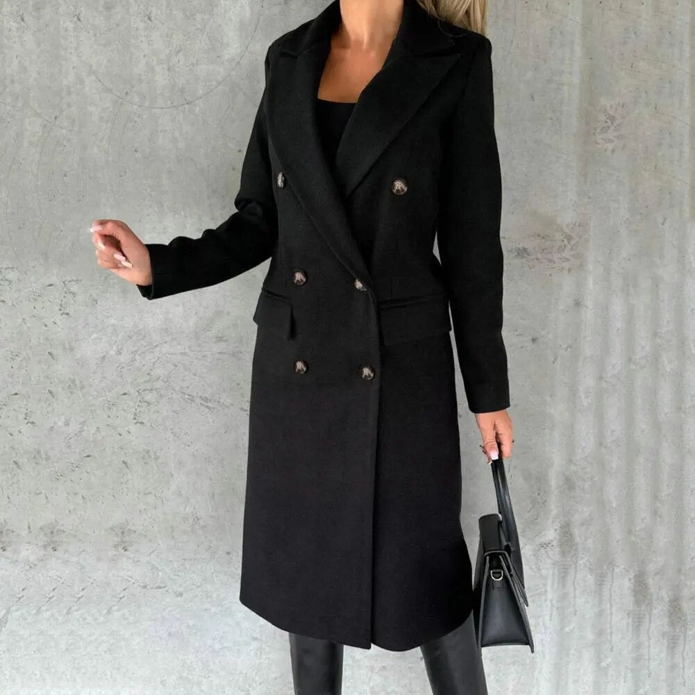Corvaine | Damen Langer Wintermantel Zweireihig - Beige - Image 4