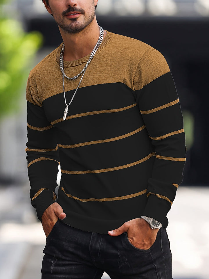 Corvald | Herren Gestreifter Rundhals Strickpullover - Grey - Image 22