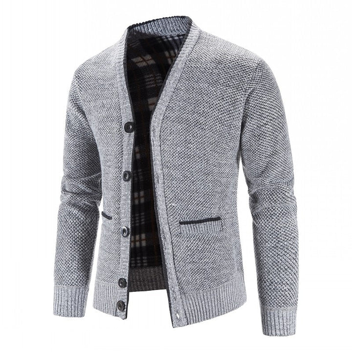 Corvald | Herren Strickjacke V-Ausschnitt Knopfleiste - Light Grey - Image 1