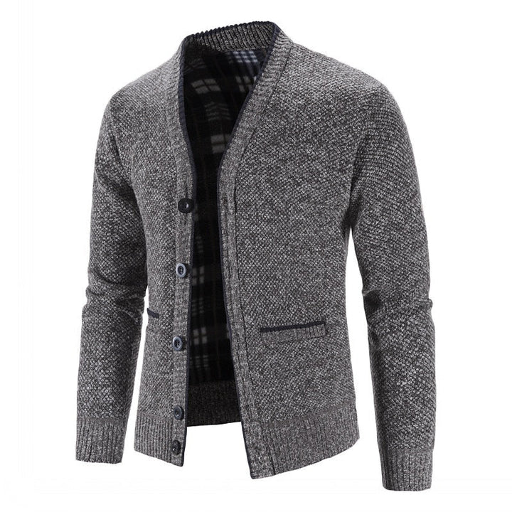 Corvald | Herren Strickjacke V-Ausschnitt Knopfleiste - Light Grey - Image 11