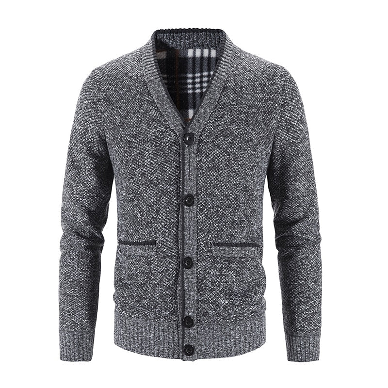 Corvald | Herren Strickjacke V-Ausschnitt Knopfleiste - Light Grey - Image 2