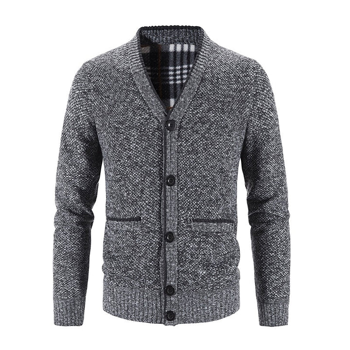 Corvald | Herren Strickjacke V-Ausschnitt Knopfleiste - Light Grey - Image 2