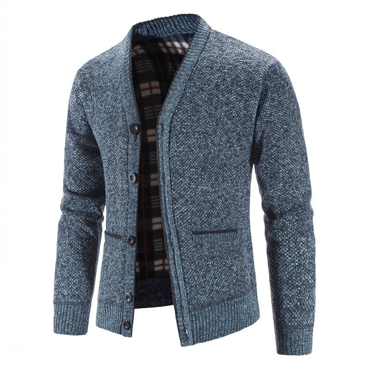 Corvald | Herren Strickjacke V-Ausschnitt Knopfleiste - Light Grey - Image 3