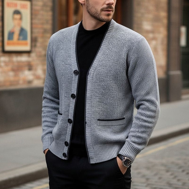 Corvald | Herren Strickjacke V-Ausschnitt Knopfleiste - Light Grey - Image 5