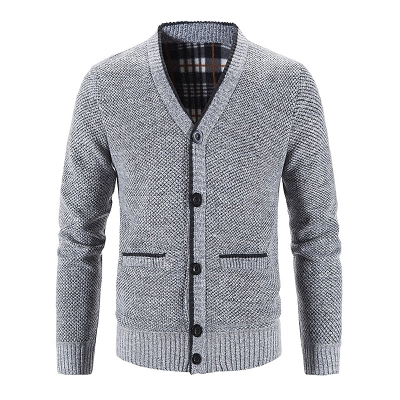Corvald | Herren Strickjacke V-Ausschnitt Knopfleiste - Light Grey - Image 6