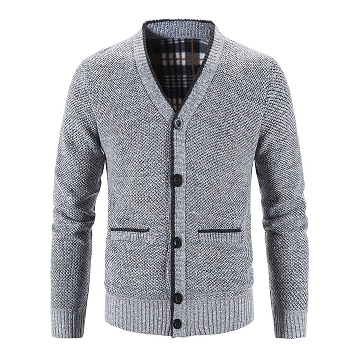 Corvald | Herren Strickjacke V-Ausschnitt Knopfleiste - Light Grey - Image 6