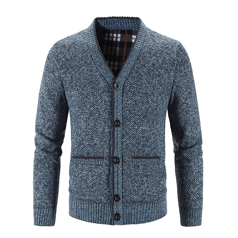 Corvald | Herren Strickjacke V-Ausschnitt Knopfleiste - Light Grey - Image 8