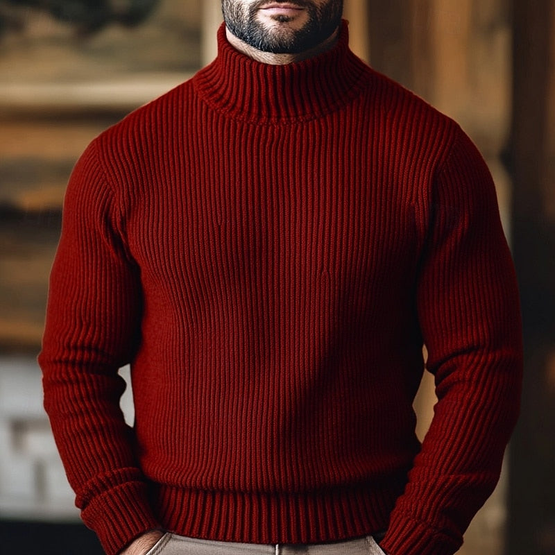 Corveld | Herren Rollkragenpullover Rippstrick - Burgundy - Image 1