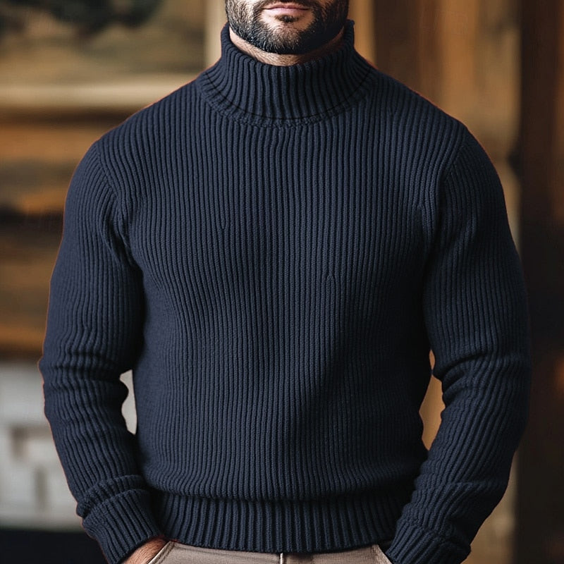 Corveld | Herren Rollkragenpullover Rippstrick - Burgundy - Image 2