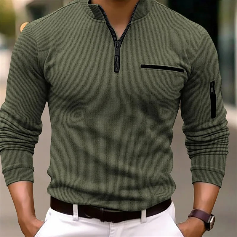 Corvell | Herren Strickpullover Quarter-Zip - Olive Green - Image 1