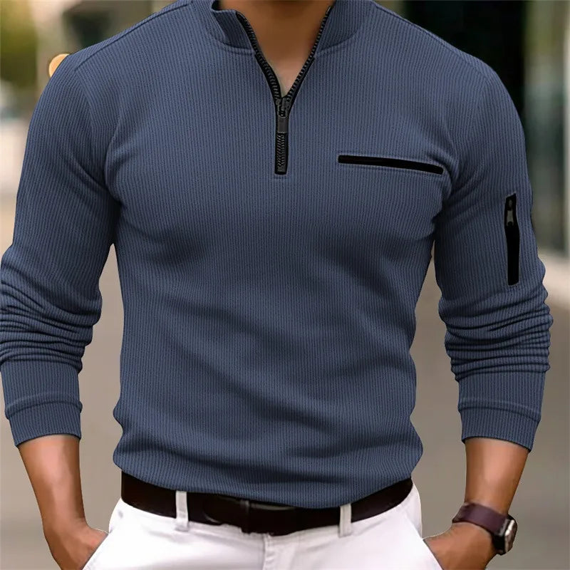 Corvell | Herren Strickpullover Quarter-Zip - Olive Green - Image 2