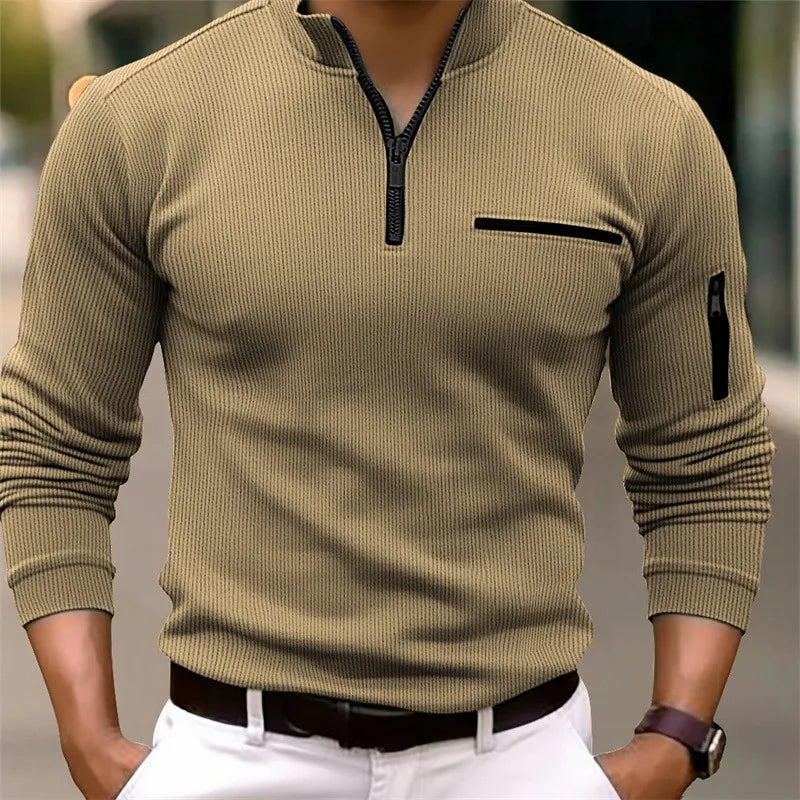 Corvell | Herren Strickpullover Quarter-Zip - Olive Green - Image 3