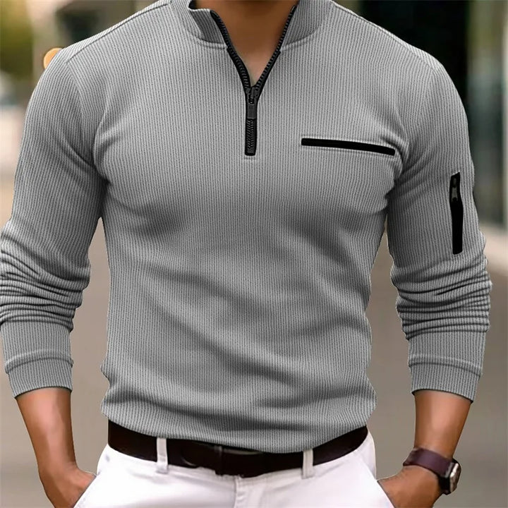 Corvell | Herren Strickpullover Quarter-Zip - Olive Green - Image 4