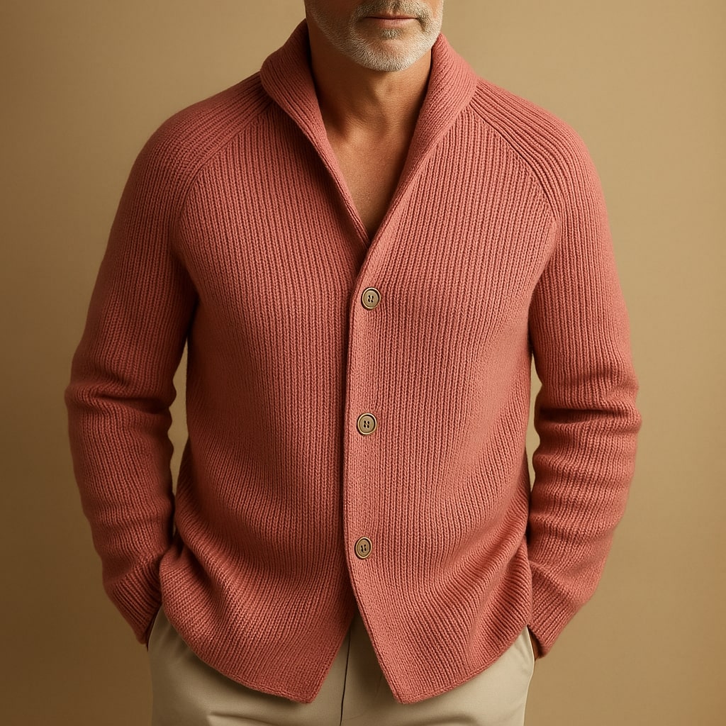 Corvinus | Herren Strickjacke Cardigan mit Knöpfen - Coral - Image 8
