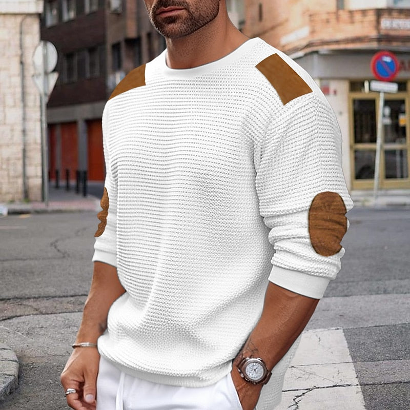 Corvyn | Herren Strickpullover Rundhals Waffelstruktur - White - Image 1