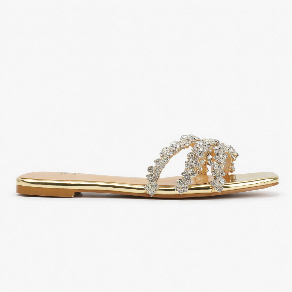 Cosima | Damen Strass Sandalen Flache Sommerschuhe - Silver - Image 6