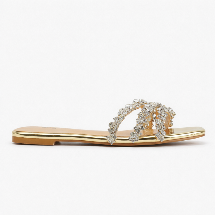 Cosima | Damen Strass Sandalen Flache Sommerschuhe - Silver - Image 6