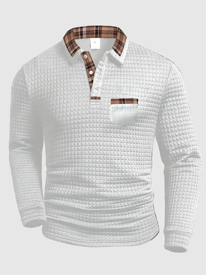 Crispin | Herren Langarm Poloshirt mit Karokragen - Olive Green - Image 5
