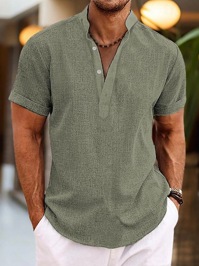 Pablo | Herren hemd Kurzarm Henley Stehkragen Sommer
