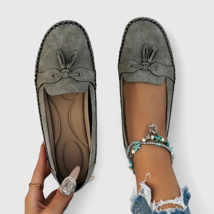 Fagie | Damen Loafer Velours Quaste Slip-On Flache Schuhe Mokassin