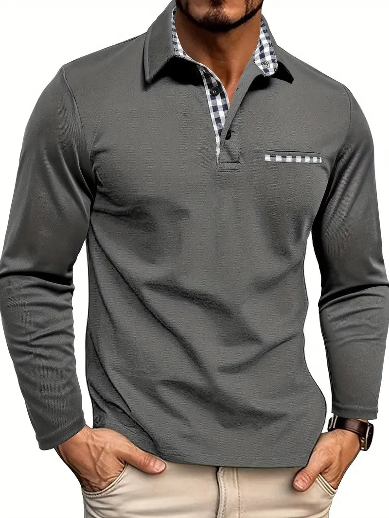 Wim | Herren Poloshirt Langarm Karo-Kragen Brusttasche