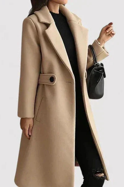Dagrun | Damen Langer Wollmantel mit Gürtel - Beige - Image 2