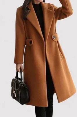 Dagrun | Damen Langer Wollmantel mit Gürtel - Beige - Image 6