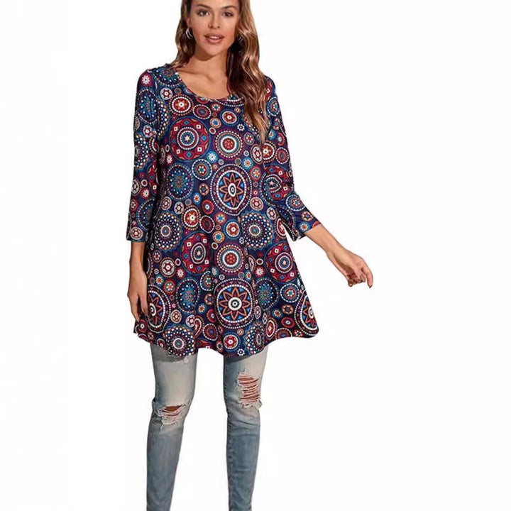 Tamsin | Damen Tunika Mandala-Print A-Linie 3/4-Arm