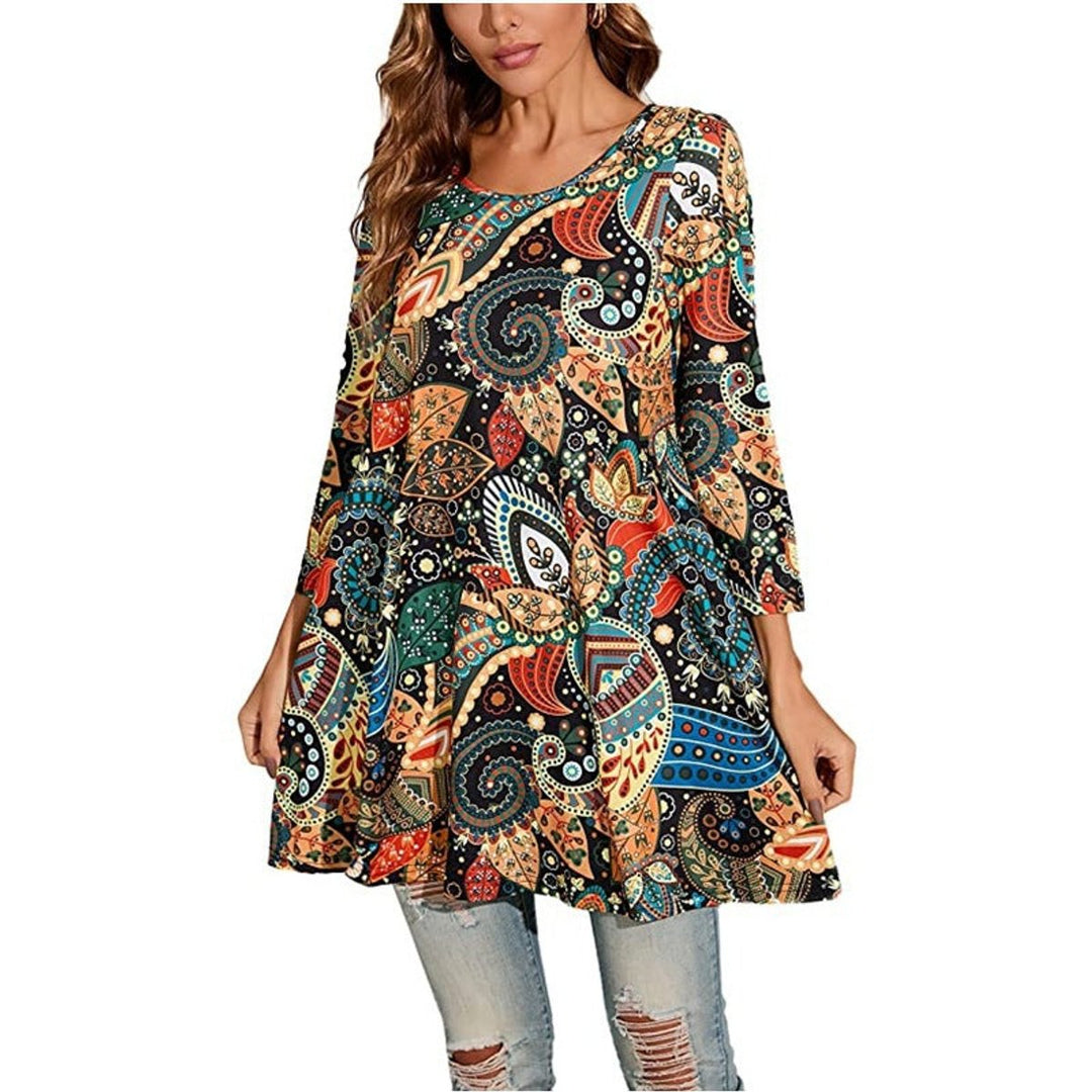 Tamsin | Damen Tunika Mandala-Print A-Linie 3/4-Arm