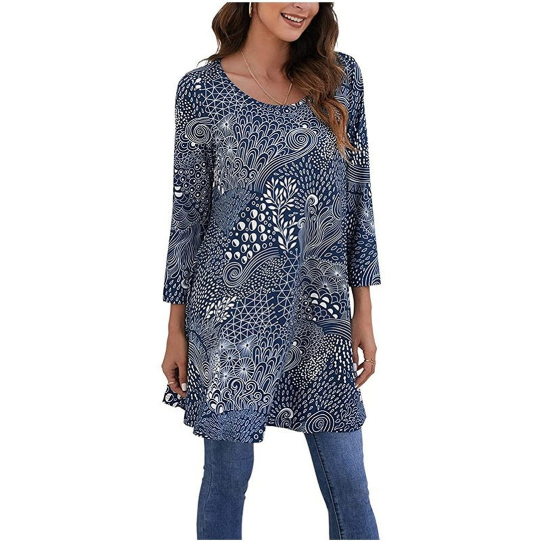 Tamsin | Damen Tunika Mandala-Print A-Linie 3/4-Arm