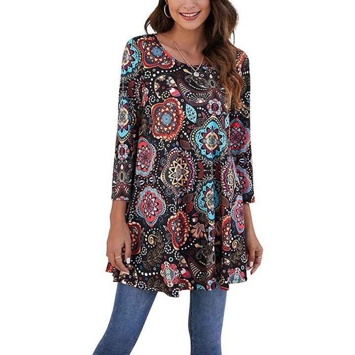 Tamsin | Damen Tunika Mandala-Print A-Linie 3/4-Arm