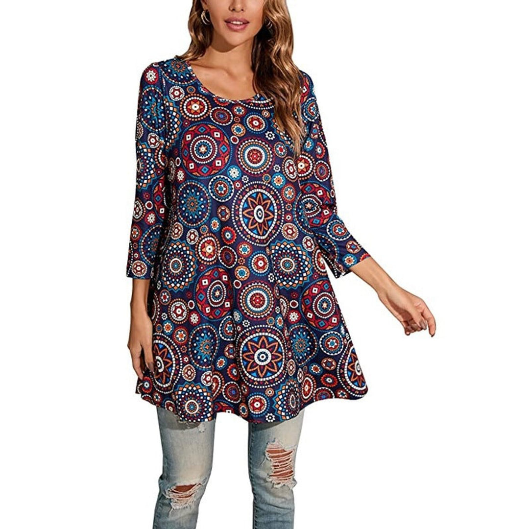Tamsin | Damen Tunika Mandala-Print A-Linie 3/4-Arm
