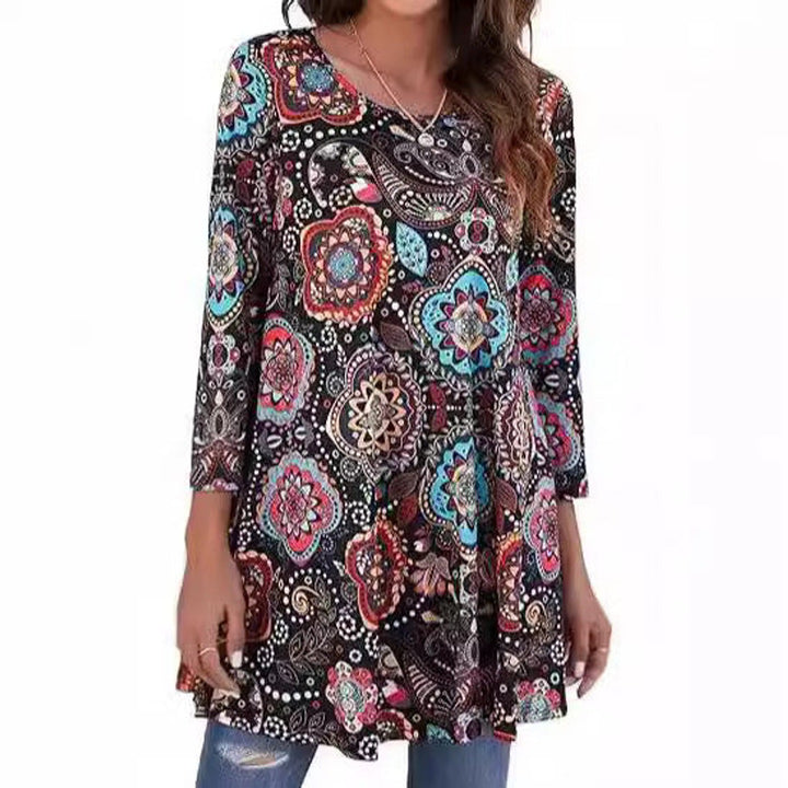 Tamsin | Damen Tunika Mandala-Print A-Linie 3/4-Arm