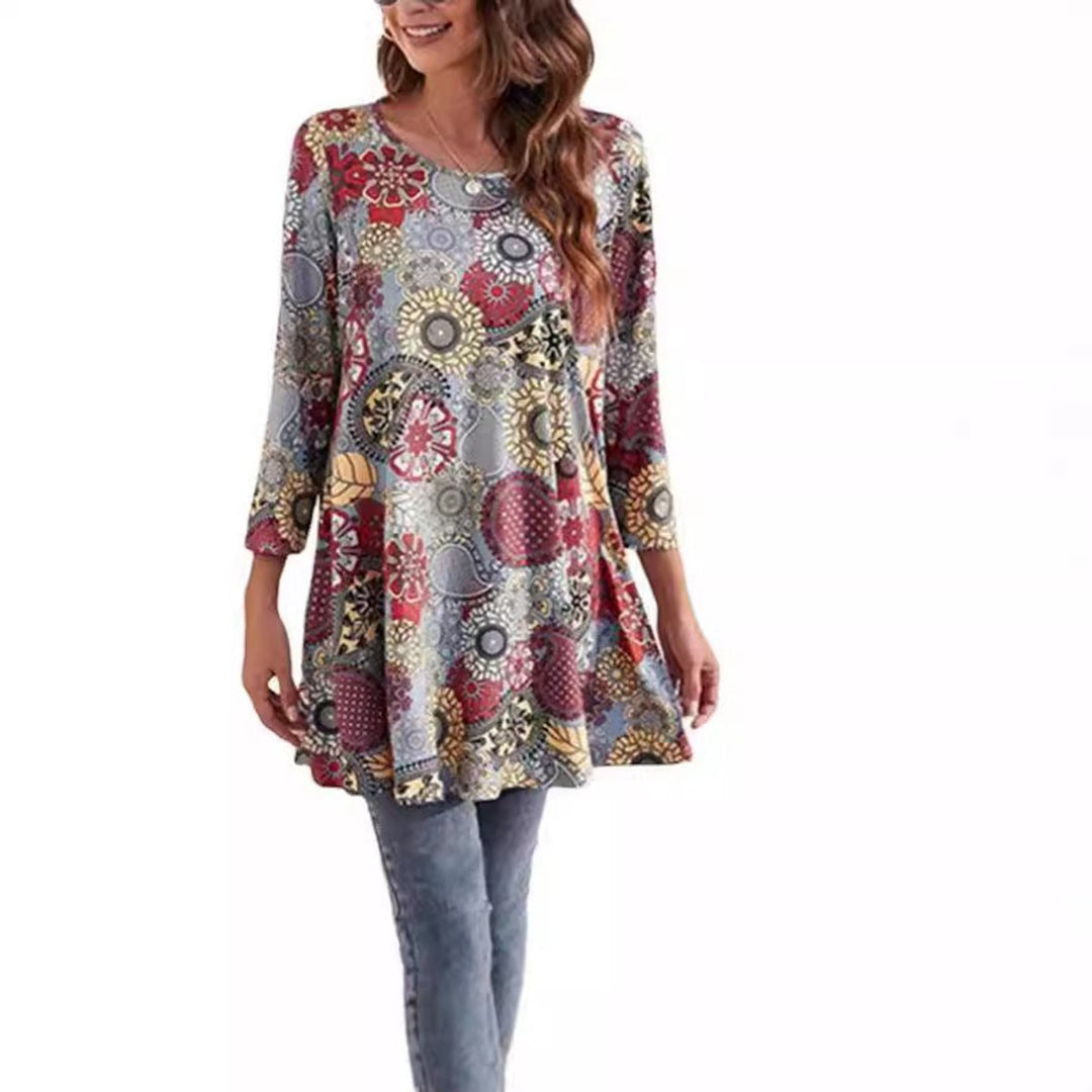 Tamsin | Damen Tunika Mandala-Print A-Linie 3/4-Arm