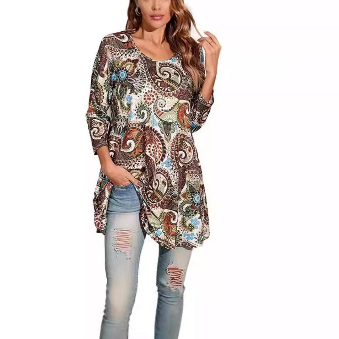 Tamsin | Damen Tunika Mandala-Print A-Linie 3/4-Arm