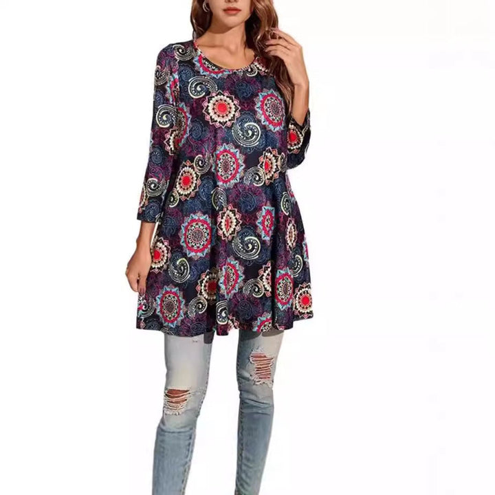 Tamsin | Damen Tunika Mandala-Print A-Linie 3/4-Arm