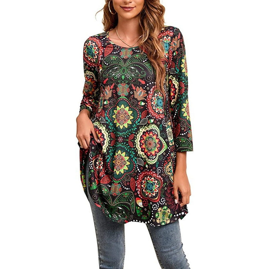 Tamsin | Damen Tunika Mandala-Print A-Linie 3/4-Arm