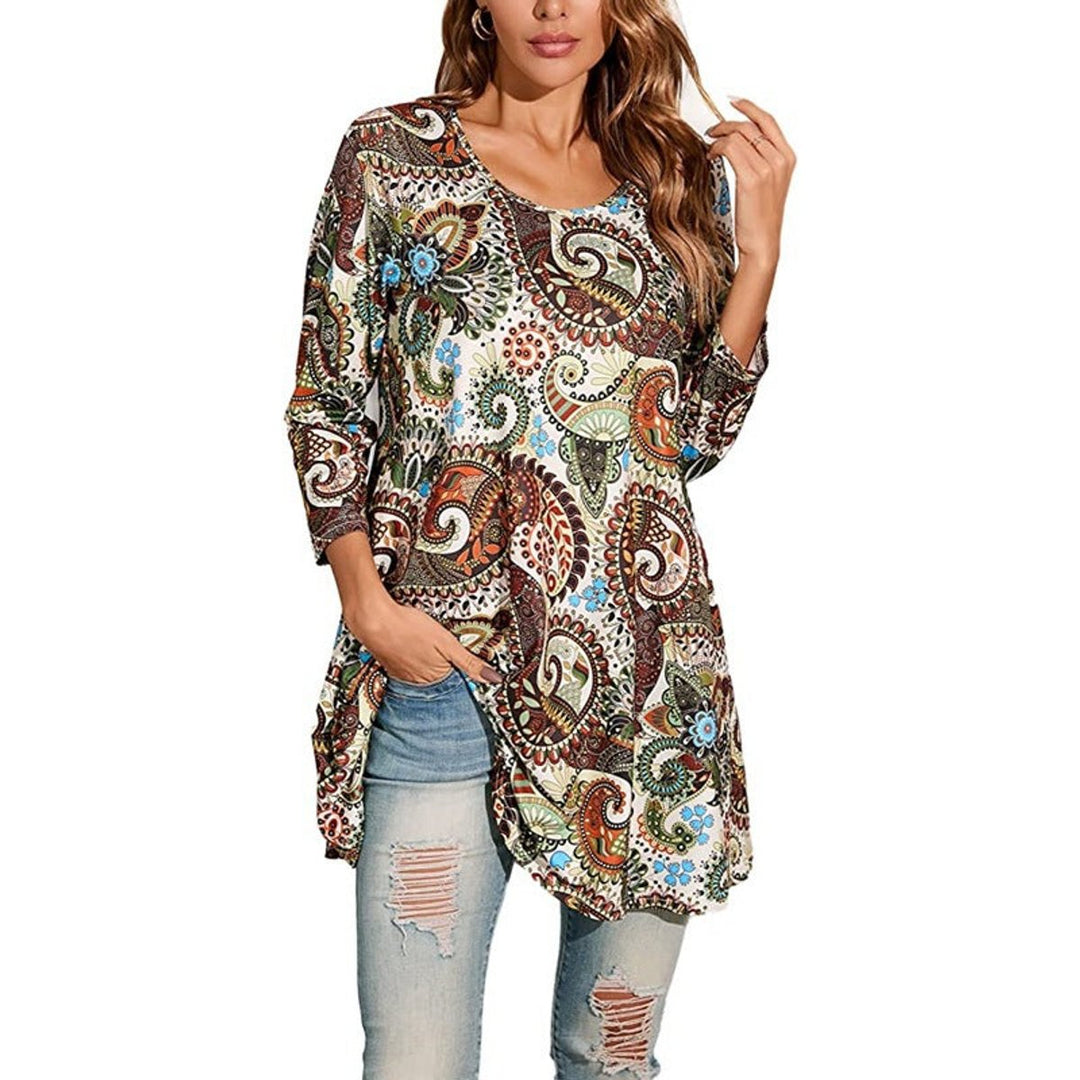 Tamsin | Damen Tunika Mandala-Print A-Linie 3/4-Arm