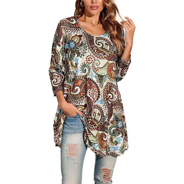 Tamsin | Damen Tunika Mandala-Print A-Linie 3/4-Arm
