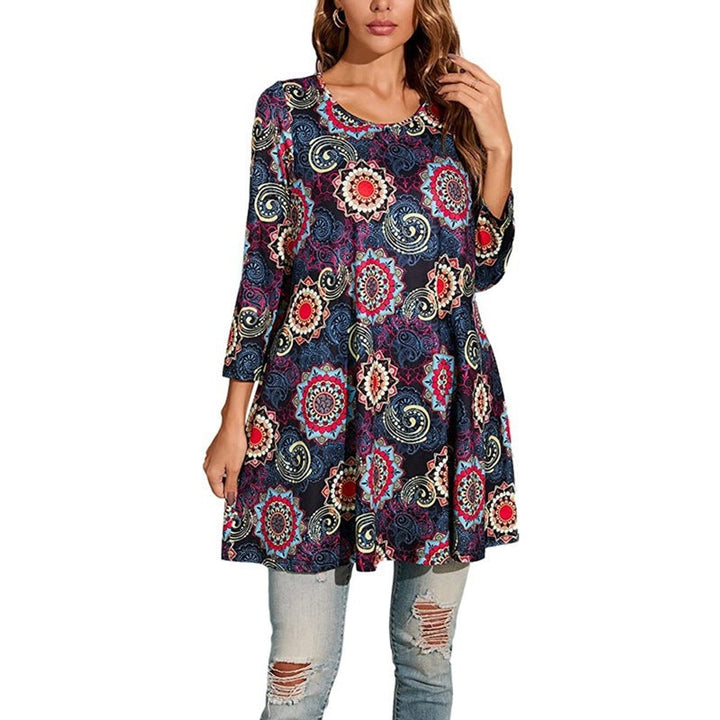 Tamsin | Damen Tunika Mandala-Print A-Linie 3/4-Arm