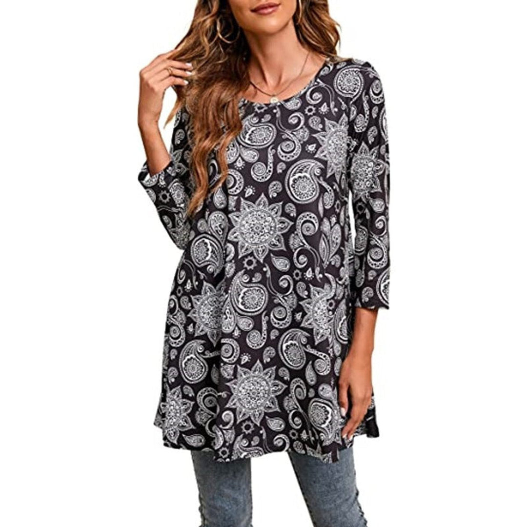 Tamsin | Damen Tunika Mandala-Print A-Linie 3/4-Arm