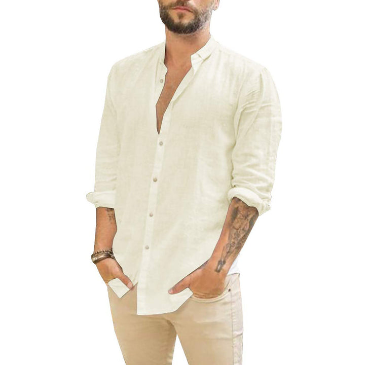 Rafael | Herren Leinenhemd Stehkragen Langarm Sommerhemd Uni