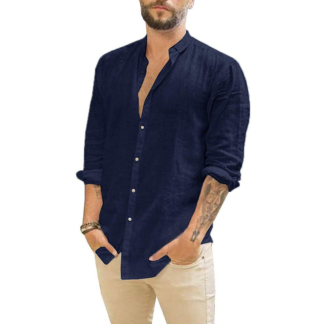 Rafael | Herren Leinenhemd Stehkragen Langarm Sommerhemd Uni