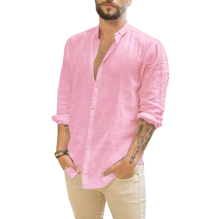 Rafael | Herren Leinenhemd Stehkragen Langarm Sommerhemd Uni