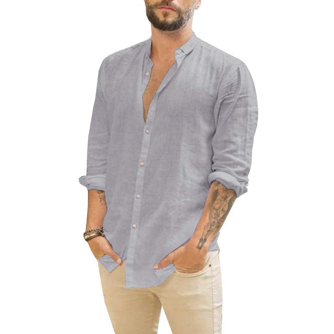 Rafael | Herren Leinenhemd Stehkragen Langarm Sommerhemd Uni