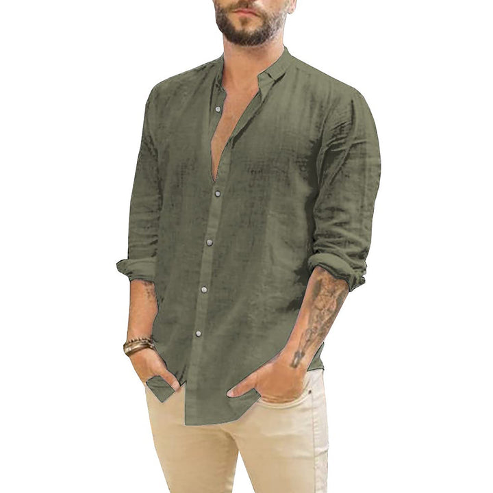 Rafael | Herren Leinenhemd Stehkragen Langarm Sommerhemd Uni