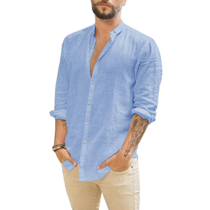 Rafael | Herren Leinenhemd Stehkragen Langarm Sommerhemd Uni