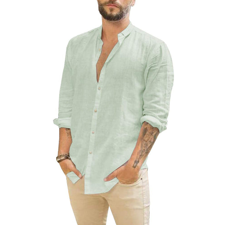 Rafael | Herren Leinenhemd Stehkragen Langarm Sommerhemd Uni