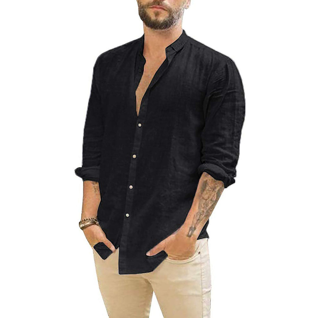 Rafael | Herren Leinenhemd Stehkragen Langarm Sommerhemd Uni