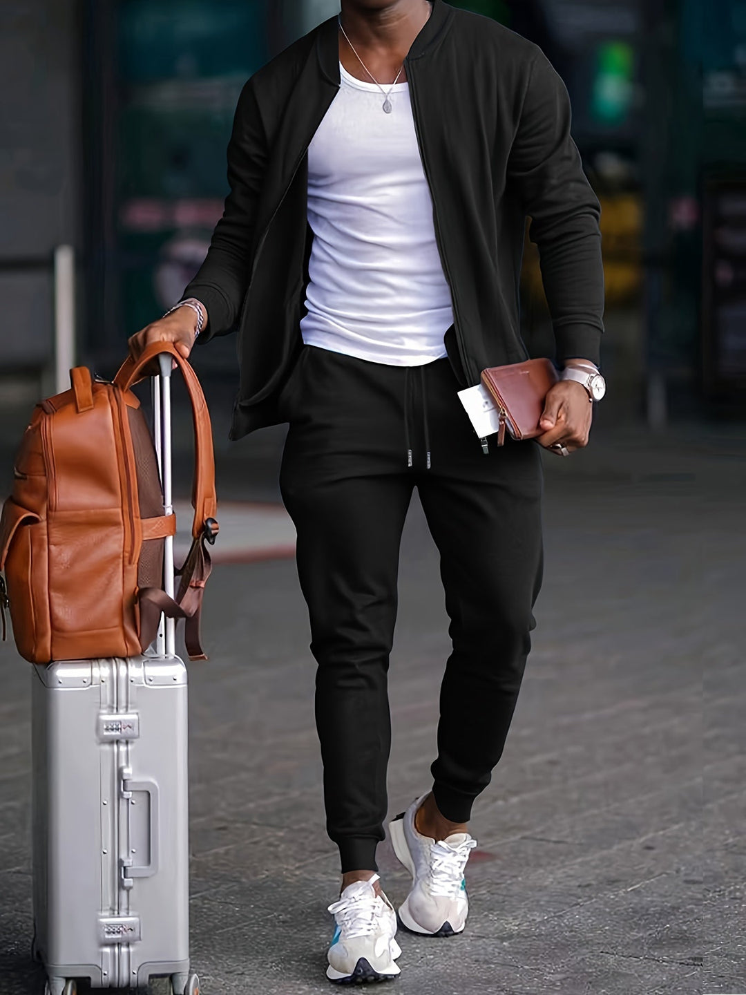 Damien | Herren Trainingsanzug Set Reißverschluss Jacke - Black - Image 1
